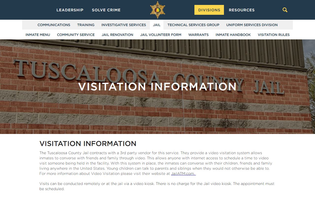 Tuscaloosa County inmate records visitation schedule and rules